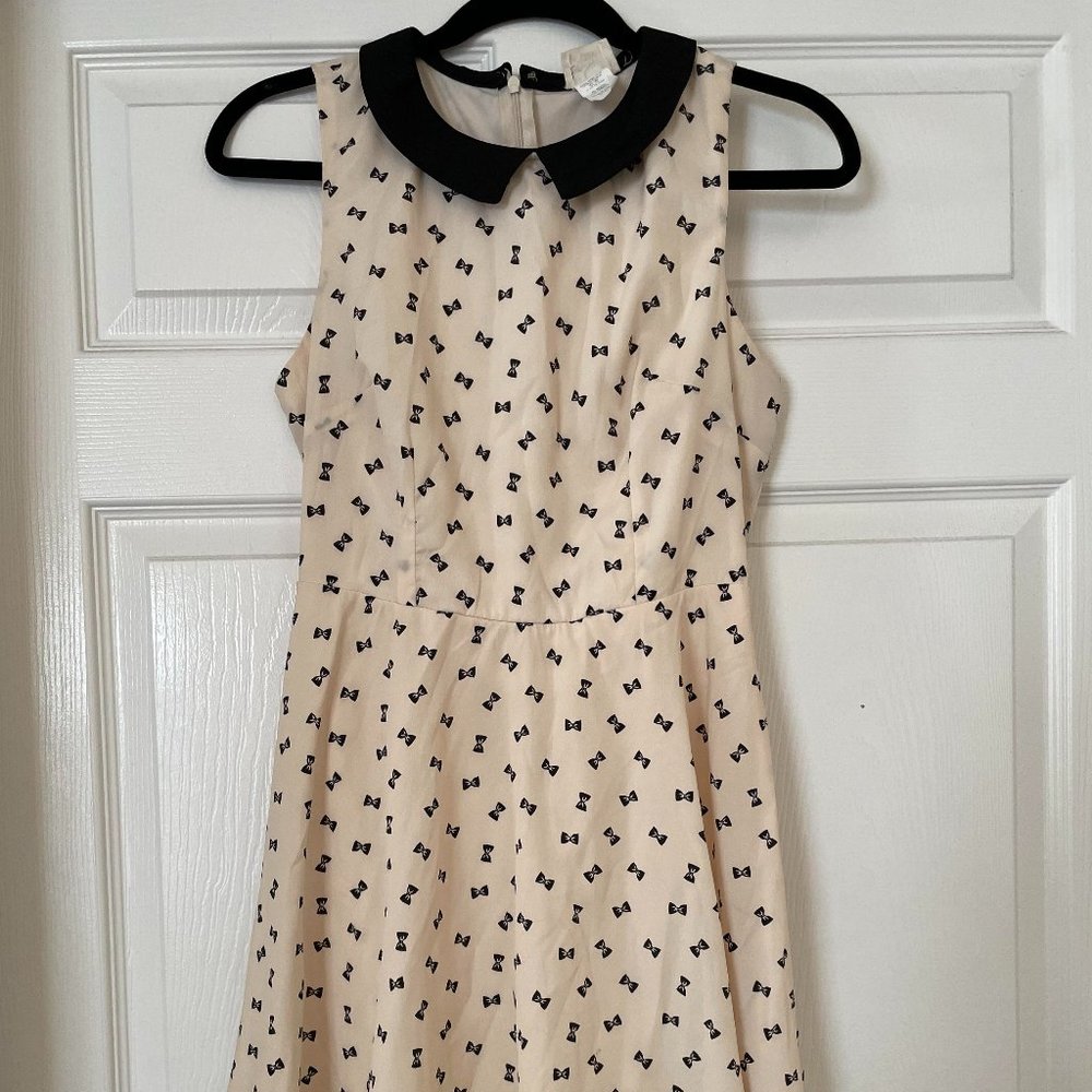 One Clothing Peter Pan Collar, Bow Print Dress, Size: Small
